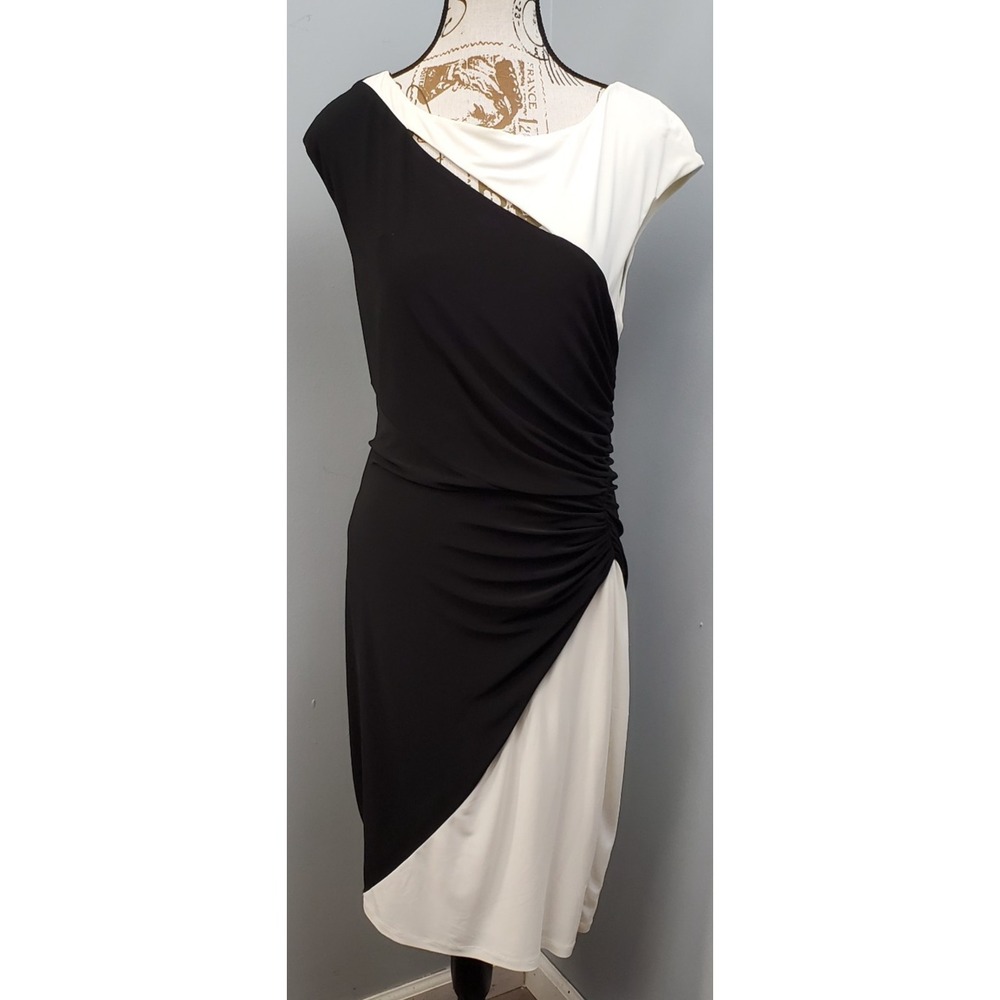 Lauren Ralph Lauren Cocktail Party Dress Womens 12 Black White Ruched Side